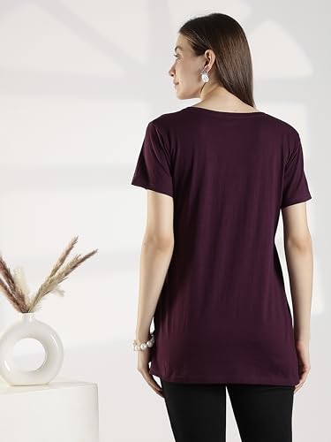 Image of 9shines Label Cotton Plus Size Long T-Shirt Tunic | Hip Covering Regular Top Nightwear| Sleepshirt Lounge wear for Women with Pocket (M-7XL)