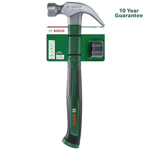 Image of BOSCH Claw Hammer 450 g /16 oz with soft bumper | Carbon Steel Head (50-58 HRC) | Fiberglass Core Handle with Ergonomic Soft-Grip | V-Shaped Claw for Nail Removal | Durable DIY Hand Tool