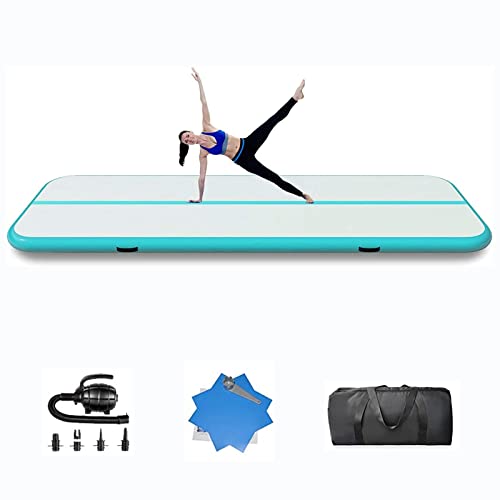 Inflatable Gymnastics Mat, 10cm Thick Tumbling Mat Training Mat, Air Mat Gymnastics with Electric Pump, Gym Mat for Cheerleading, Gym, Beach, Gym, Home Use,Green,3x1x0.1m