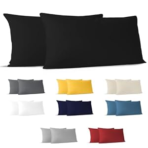 Dreamzie Kussensloop (Set van 2) – Zwart Katoen - Voor Kussens 40 x 80 cm - 100% Jersey Katoen - Beddengoed Dubbel Bed Kussensloop - Kussenbeschermer - Bestendig en Hypoallergeen