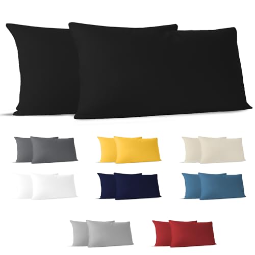 Dreamzie Kissenbezug 40 x 80 (Set mit 2) - 100% Jersey Baumwolle 150 g/qm Kissenbezüge -Schwarz - Für Kissen 40 x 80 cm - Kissenhülle - Kissenbezug - Resistent und Hypoallergen