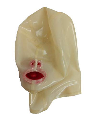 Latex Hood Rubber Mask Attached Mouthpiece and Nose Tube transparent Adults SM Wear Club Cosplay Halloween Ball (M)