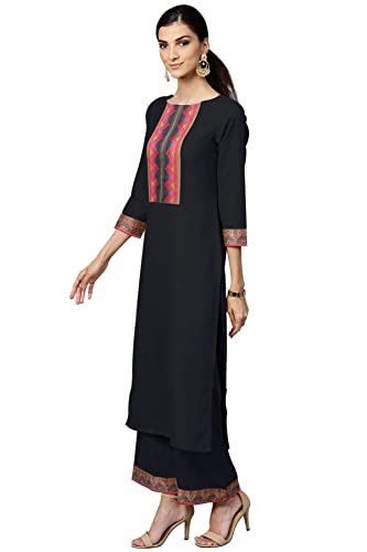 Image of Women's Cotton Kurta with Palazzo and Dupatta (ALC8120N Black S)