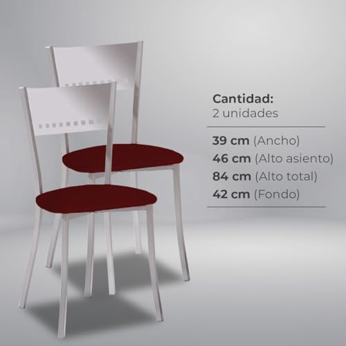 2 Sillas metálicas con respaldo de escalera y asiento tapizado - Estructura color aluminio - Asiento en Polipiel burdeos - imagen 7