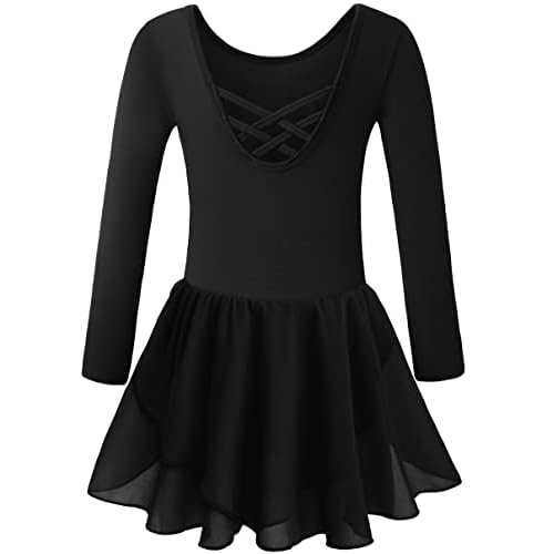 DANSHOW Girls’ Ballet Dance Leotards with Flutter Sleeve Petal Skirt and Bowknot Back T-black 10-12 Years