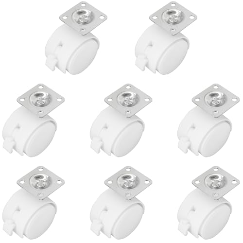 8 PCS Universal Swivel Casters with Brakes – 360° Rotating Castor Wheels for Carts, Shelves, and More (White, 1.5 inch)
