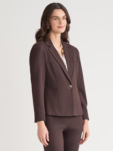 Kasper Women's One-Button Notch Collar Blazer with Seamed Waist – Compression Fit3