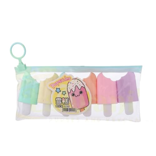 Lalwani'sLalwani's Set of 6 Cute Mini Ice-Cream Stick Popsicle Shape Highlighter Pens for Colorful Note-Taking and Creativity Study and Art for Students and for Office Uses Satationary