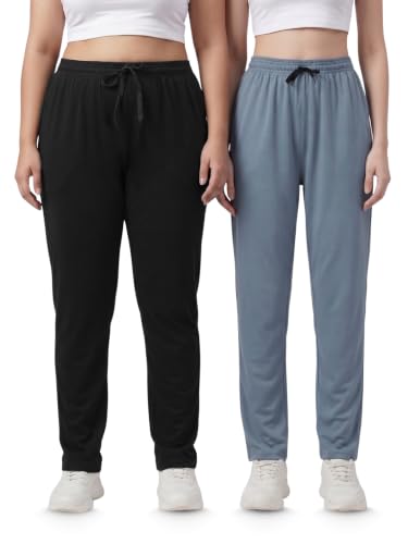 Image of Fflirtygo Cotton Solid Track Pant /Lounge Wear /Pocket Payjama �100% Export Quality Soft Cotton Night Wear /Pocket Pyjama for Women Combo Pack, Black & Blue Pyjama