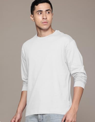 Image of Veirdo Pure Cotton Round Neck Regular Fit Solid Full Sleeve T-Shirt for Men & Boys (Available in Black, Cork, Green, Maroon, Navy, Swanwhite & White Color)