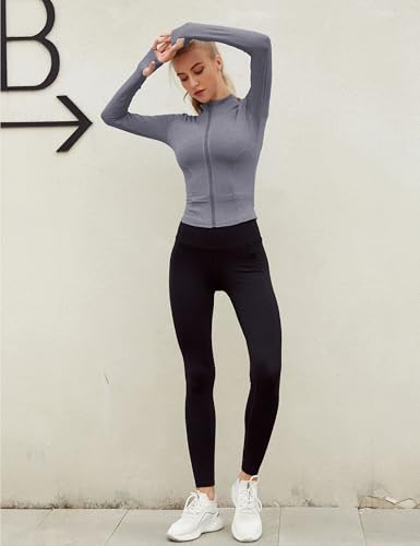 Image of Lviefent Womens Lightweight Full Zip Running Track Jacket Workout Slim Fit Yoga Sportwear with Thumb Holes