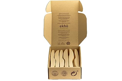 ekhõ The Wood Way! – Einwegbesteck Holz | 100 Messer aus nachhaltigem Holz | Camping Besteck kompostierbar und Biodegradierbar | Holzbesteck Set to go