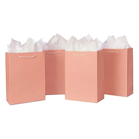 10 Pcs Pink Gift Bags with Tissue Paper(8x4x11 Inch) Medium Gift Bags, Birthday Gift Bags, Bridesmaid Gift Bags Cover