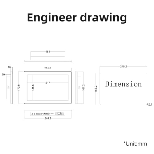 Image of 10.1 inch Aluminum Flat Embedded Industrial Touch Screen Monitor,HDMI /VGA /DVI Interface, Capacitive Touch Screen Monitor,10 Points Touch,IP65 Waterproof 1280 x 800 @ 60Hz