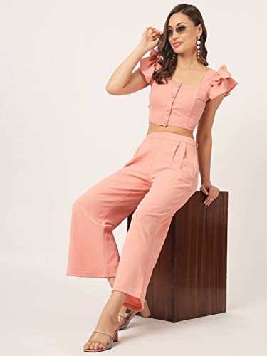 Image of BEATNIK Women Casual Solid Square Neck Crop Coords Set