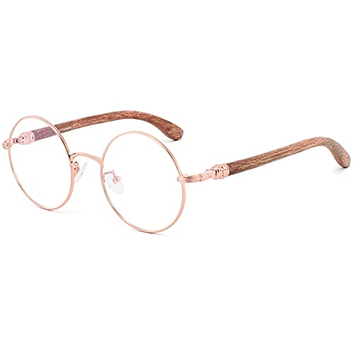 Occhiali da lettura rotondi alla moda retrò da uomo e da donna, lettori di computer con blocco della luce blu con braccio in legno (colore: rosa (titanio puro), dimensioni: 0.5X)