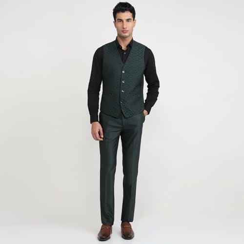 Image of Raymond Men Contemporary Fit Structure Pattern Terylene Rayon Blend Notch Lapel Full Sleeve Festive Suit