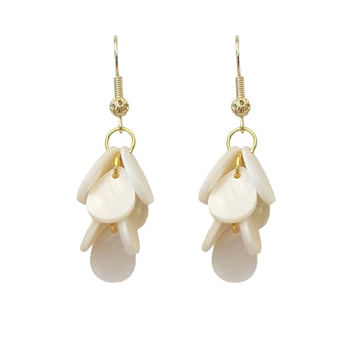 Boucles d’Oreilles Pendantes Femme en Nacre Naturelle Blanche - Boucles d’Oreilles Femme Plaqué Or 14 Carats - Boucles Élégantes et Légères - Idée...