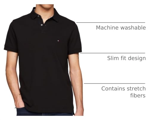 Image of Tommy Hilfiger Men's Short Sleeve Polo Shirts in Slim Fit with Stretch and Organic Pique Cotton