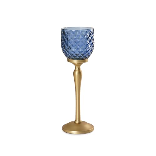 Image of Pure Home Blue Diamond Cut Hurricane - Small | Size: 9X9X21CM | Premium Hurricanes for Home Decor | Table Top & Shelf Decor Showpiece | Ideal for Diwali & Festive Gifting | Perfect for Living | Pack of 1