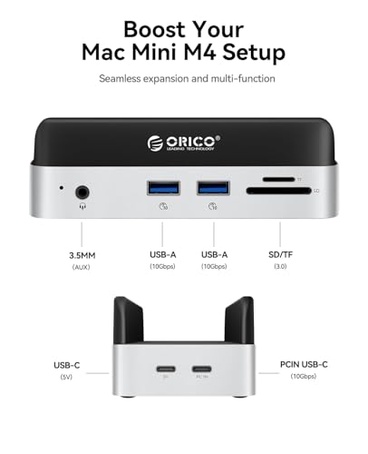 Image of ORICO MiniDock Mac mini M4 Dock and Stand with 2TB M.2 SSD, 2xUSB A 10Gbps, SD /TF Card Slots, 3.5mm Audio, for Mac mini M4 and M4 Pro 2024(VSE-2TB)