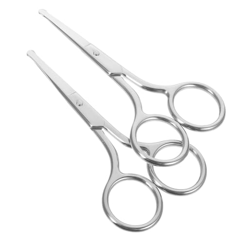 Ipetboom 2 Piezas Tijeras De Belleza Bigudí Tijeras Para El Pelo De La Nariz Para Hombres Maquinillas De Afeitar Paraca Tijeras Para Nariz Redondeada Frente Ceja Gel Acero Inoxidable Silver