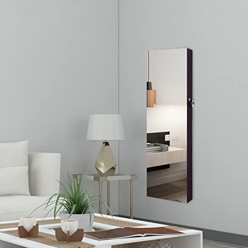 Aoou 6 Led Mirror Jewelry Cabinet Full Screen Display Jewelry Armoire Organizer，47.3" H Lockable Wall/Door Mounted Makeup Box With 2 Drawers Brown #TOP7