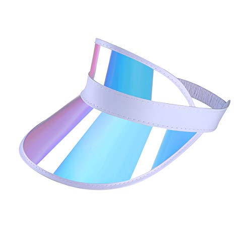 Iridescent Plastic Sun-Visor-Face UV-Shield Protection Hat Tennis-Viosr-Mirrored (Rainbow 1PC)
