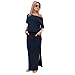 Produktbild Kleider Damen Sommer Elegant Knielang Festlich Hochzeit Rockabilly Langes Maxi Abendkleid mit Tasche (Navy, M)