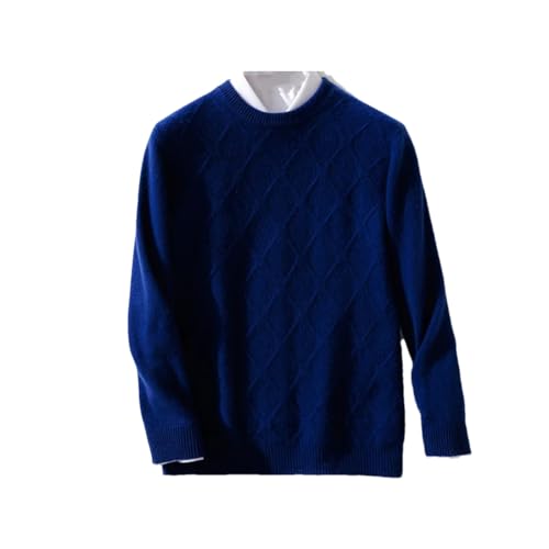 Men's O-Neck Pullover Cashmere Wool Soft Sweater Autumn Winter Casual Thick Top Dark Blue