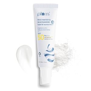 Plum 2% Niacinamide Sunscreen Spf 50 Pa+++ Rice Water|Uva/Uvb Protection|Reduces Tan,Brightens Skin|No White Cast,Lightweight,Non-Sticky|Dermatologically Tested|All Skin Types|100% Vegan|50 G