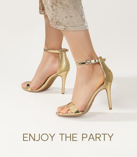 Image of Ankis High Heels for Women 4 Inches, Black Nude Gold Stiletto Heels Open Toe Ankle Strap Heeled Sandals for Dressy Wedding Party