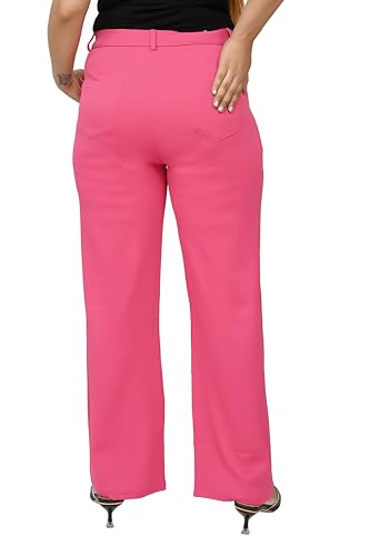 Image of Women's Wide Leg 4-Way Stretch Stripped Business Casual Pants Flexi Waist Wrinkle Resistant