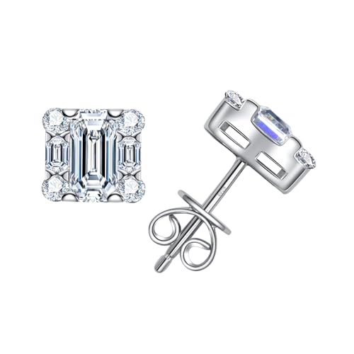 Moissanite Hoop Stud Earrings for Women D Color VVS1 Clarity Round Brilliant Cut 925 Sterling Silver Double Rows Huggie Hoop Earring for Her Mom Wife with Certificate