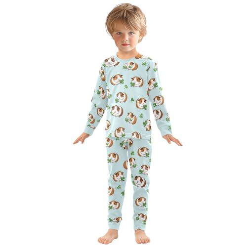 Pajama Sets Long Sleeve Guinea Pigs with Green Leaves Soft Comfy Sleepwear 2 Piece PJS 3-8T2