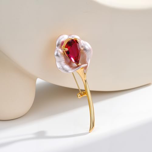 Image of 14K Gold-Plated Flower Brooch Pins Crystal Rhinestone Flower Brooch Pin Accessories Christmas Birthday Gift for Women