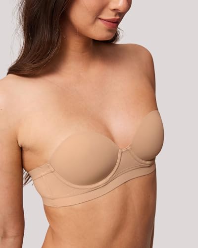 Image of Strapless Bras for Women Small Breasted Balconette Demi Underwire Lightly Lined Seamless Bra 32AA-38A