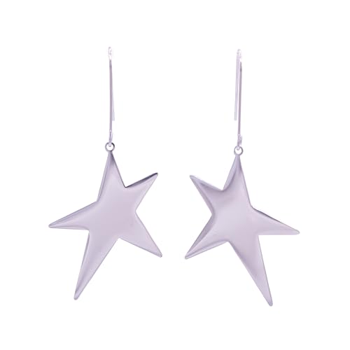 NILUXE DESIGN -Pendientes Estrella Acero Inoxidable -Pendientes Mujer Colgantes Largos Estrella Dorado o Plateado -Grandes Cómodos y Ligeros Diseño Elegante y Moderno -Ideal para regalar (Plateado)