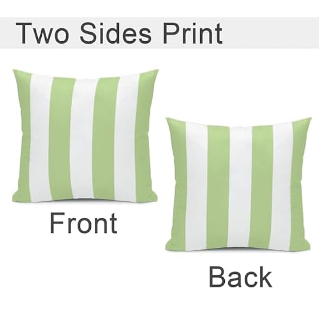 2 Sets Striped Decorative Throw Pillow Covers, 18x18 Inch for Living Room Couch Bed Sofa, Green and White Striped Home Decor, Soft Cushion Case