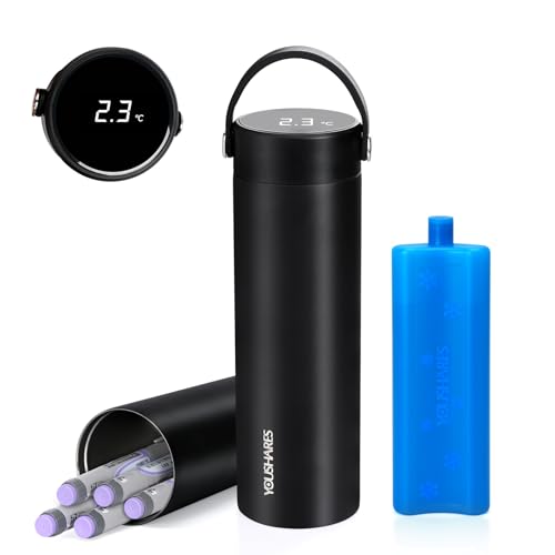 YOUSHARES Pochette Isotherme Insuline, 48H Bouteille Isotherme Stylo d'Insuline Voyage Affichage de la Température avec Glacière, Boîte Réfrigérée...