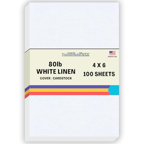100 White Linen 80# Cover Paper Sheets - 4