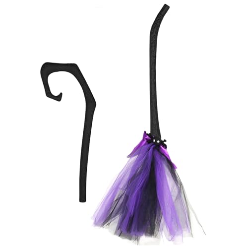 Balai de sorcière ruban violet 38 pouces pour déguisement d'Halloween - 3