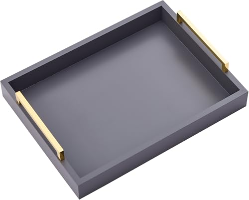 16"x12" Serving Trays with Handles, Grey Decorative Serving Tray, Ottoman Trays, Living Room, Bathroom, and Outdoors Decorative Trays (Charcoal)