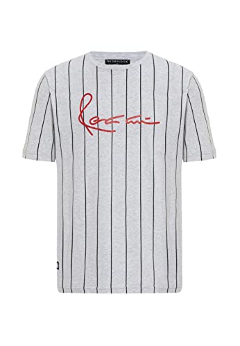 Camiseta para hombre con rayas verticales y elegante logotipo moderno y adecuado para el día a día de algodón, gris, XXL