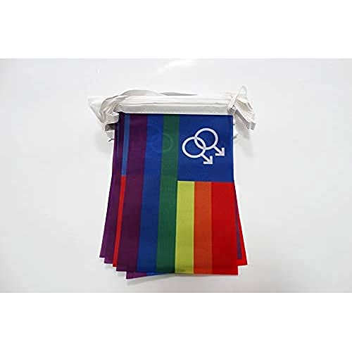 Image of AZ FLAG Rainbow Double Mars 6 meters BUNTING Flag 20 flags 9'' x 6'' - Gay Pride STRING flags 15 x 21 cm