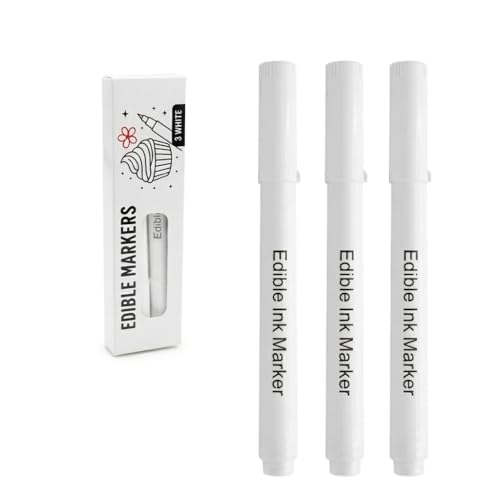 3 Feutres Alimentaires Blancs à Pointe Fine, Stylos de Décoration pour Surfaces Foncées, Chocolat Noir, Biscuits, Fondant, Pâte à Sucre et Glaçage Sec