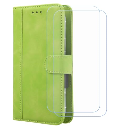 BMPNLSZ Cover for BLU View Mega + 2 HD Film Protector, Screen Protector Tempered Glass - Phone case with[Cash and Card Slots] Wallet Shell for (6,0') - Green-XHDFG