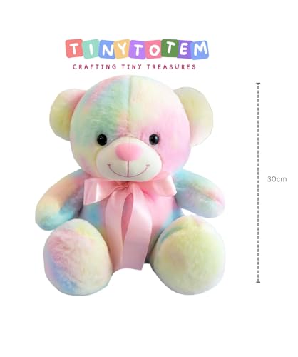 Image of Cute Rainbow Colored Huggable Teddy Bear 30 cm Soft Toy | Plush Stuffed Animal for Kids, Boys & Girls | Valentine Gift | Birthday Gift for Baby & Toddler | Soft & Washable