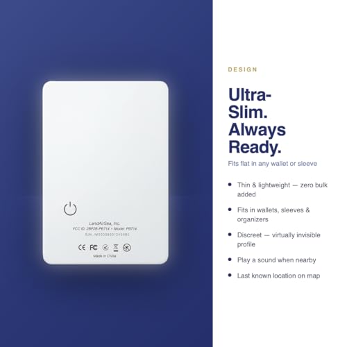 Image of LandAirSea PB714 - Ultra-Slim Apple Find My Wallet Tracker with Secure Adhesive, No Monthly Fee Bluetooth Item Locator for Wallets, Passports & Luggage