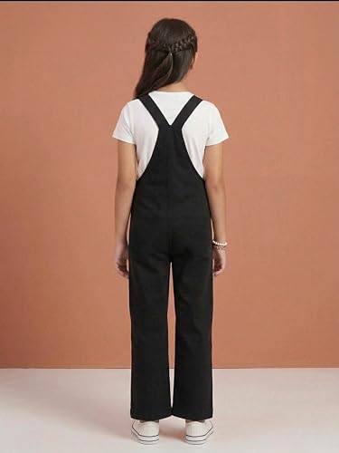 Image of KiddoPanti Girls Denim Dungaree Pant | Cotton Blend Stretch Jumpsuit | Single Front Pocket | Stylish Casual Kids Dungaree | Comfortable Everyday Wear 1-14 Years